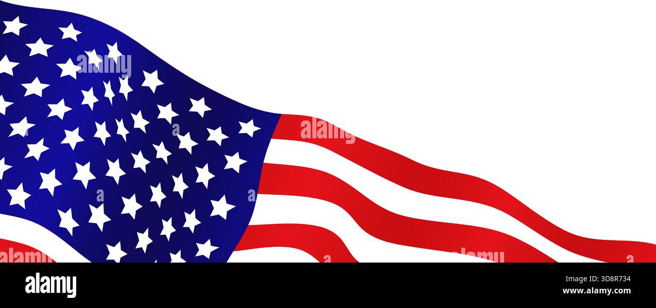Waving American flag corner design with stars and stripes on white ...