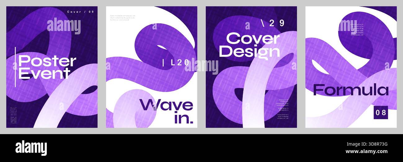 Streamlined Poster Abstract and Minimalist Poster Set with Bold Curved Purple Lines. For ...