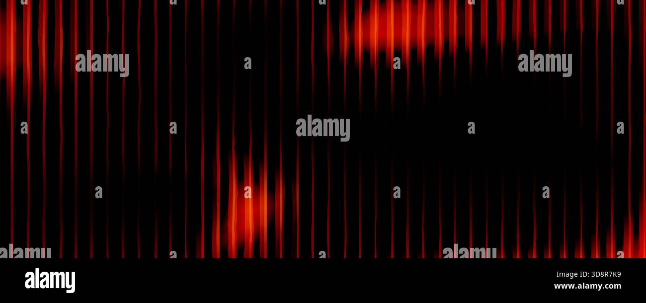 Abstract black background with glowing vertical red ribbed lines, creating a fractal glass effect, digital noise, or glitch. Editable vector Stock Vector