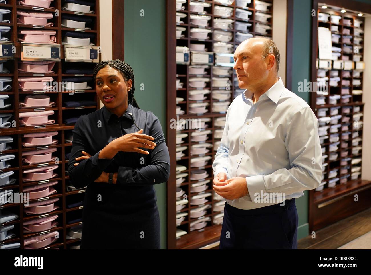 Conservative Party leader Kemi Badenoch and shadow business secretary Andrew Griffith during a visit to Charles Tyrwhitt in central London. Picture date: Tuesday December 2, 2025. Stock Photo
