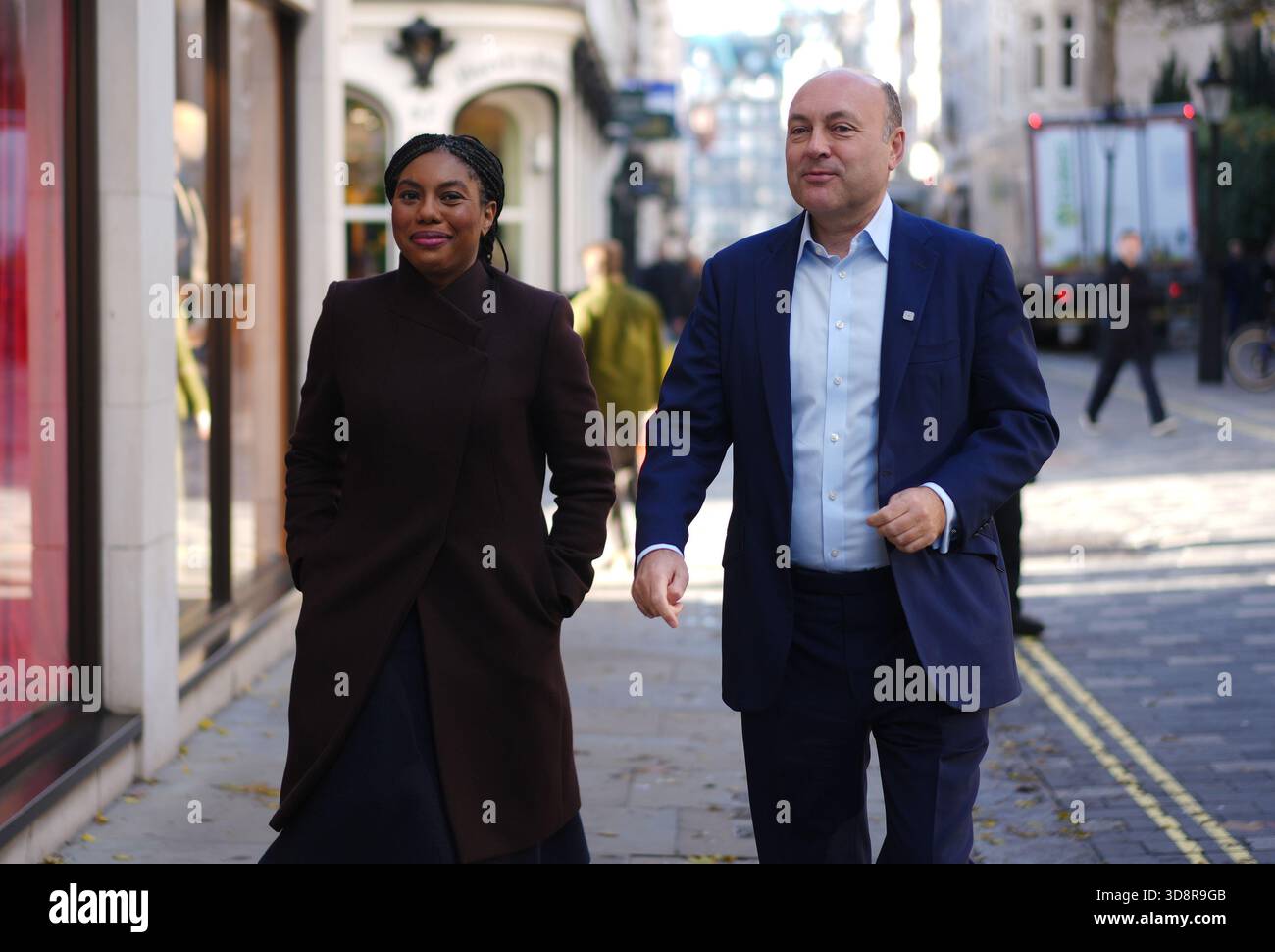 Conservative Party leader Kemi Badenoch and shadow business secretary Andrew Griffith during a visit to Charles Tyrwhitt in central London. Picture date: Tuesday December 2, 2025. Stock Photo