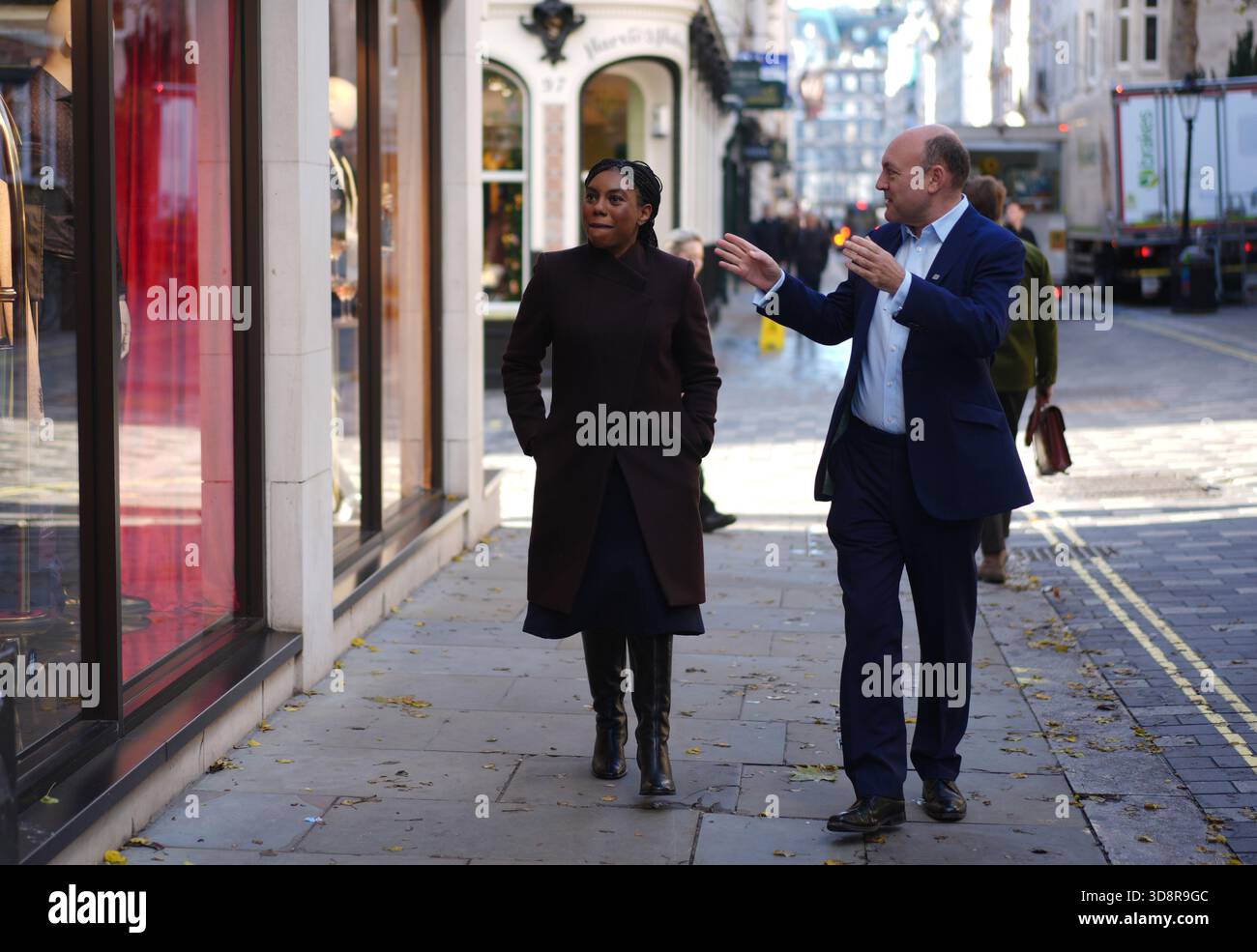 Conservative Party leader Kemi Badenoch and shadow business secretary Andrew Griffith during a visit to Charles Tyrwhitt in central London. Picture date: Tuesday December 2, 2025. Stock Photo