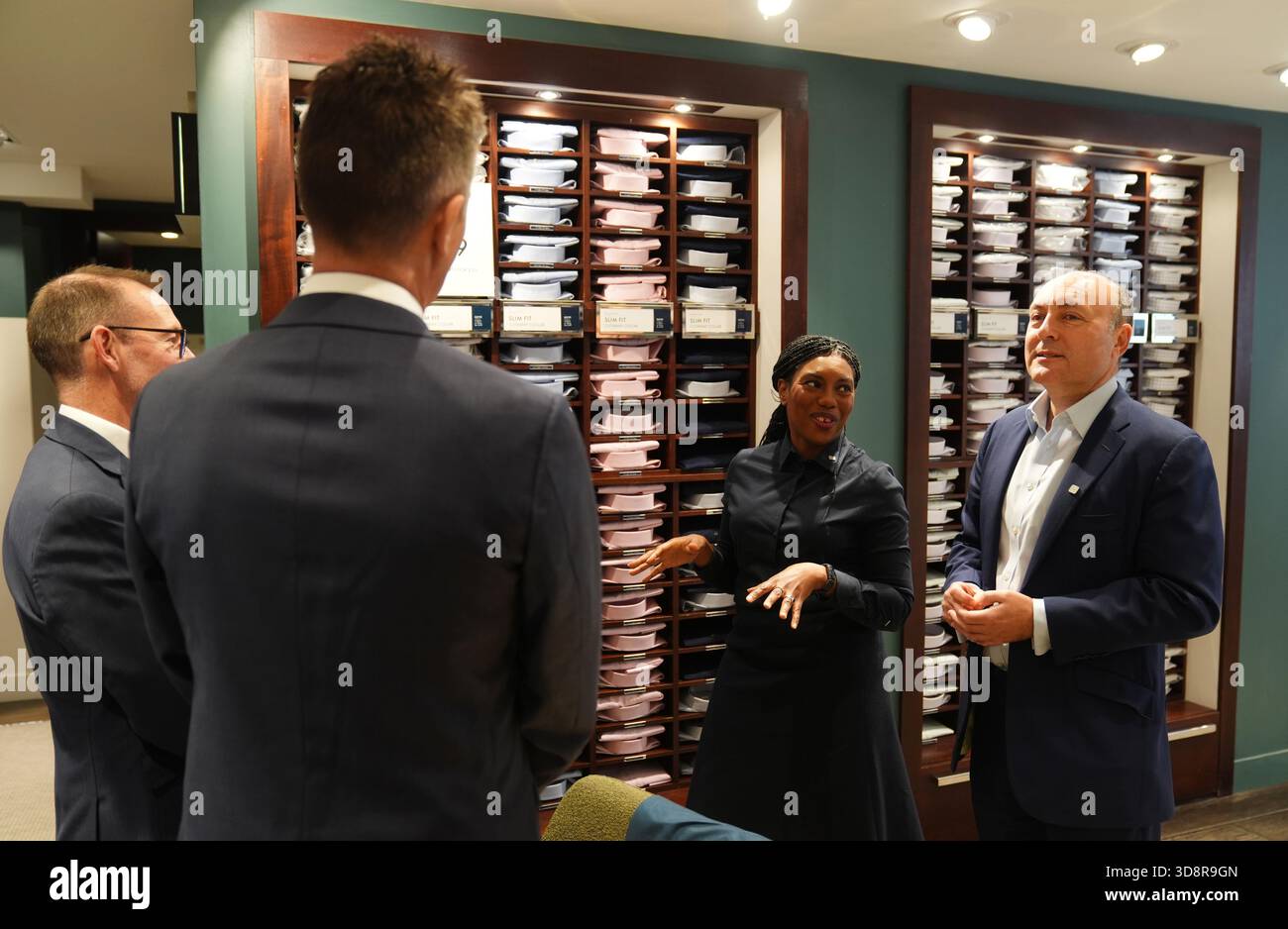 Conservative Party leader Kemi Badenoch and shadow business secretary Andrew Griffith during a visit to Charles Tyrwhitt in central London. Picture date: Tuesday December 2, 2025. Stock Photo