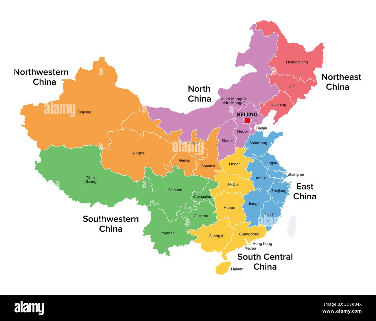 Regions Of China Multi Colored Political Map The Six Statistical Regions Of China Multi Colored Political Map The Six Statistical