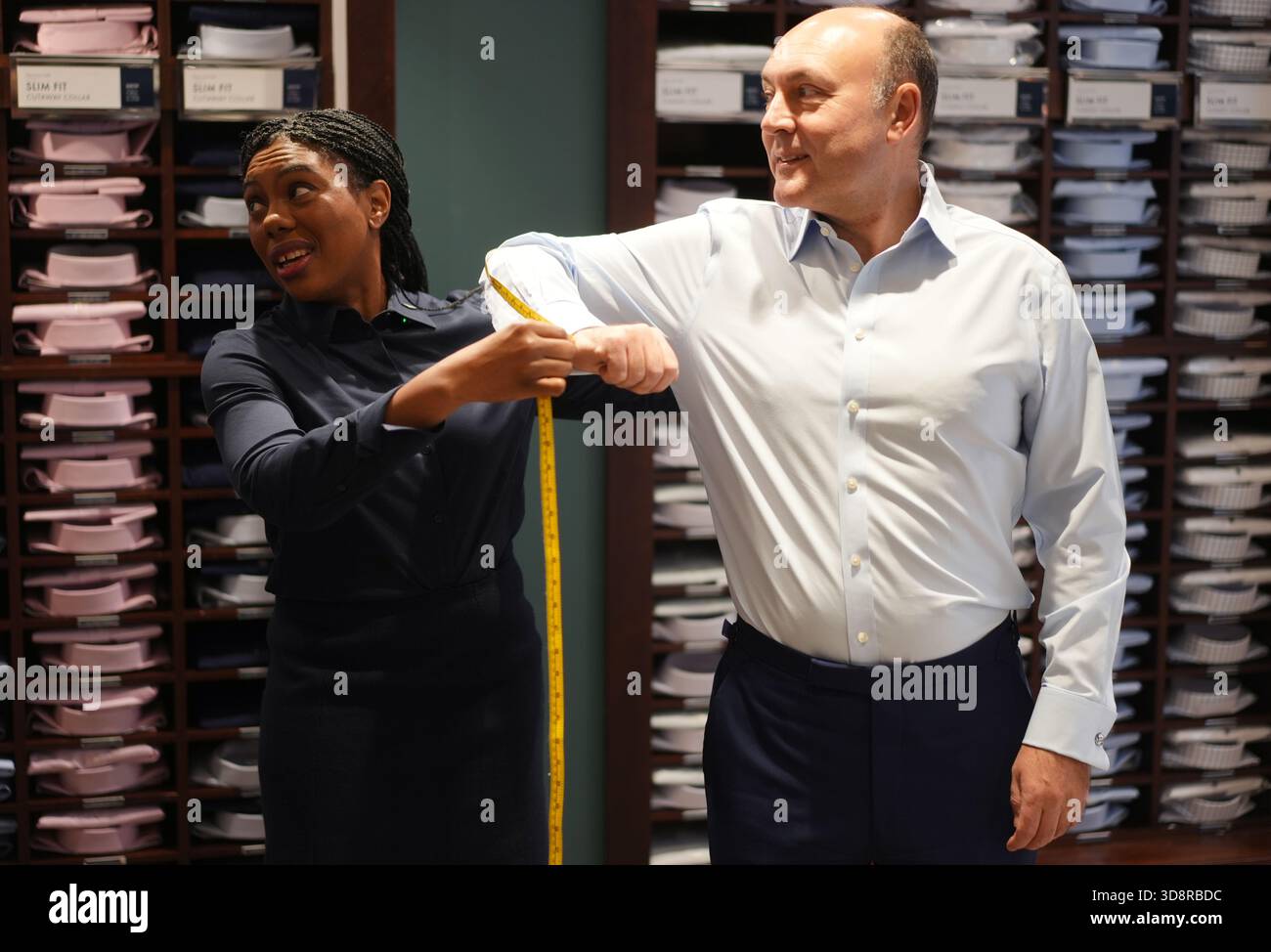 Conservative Party leader Kemi Badenoch and shadow business secretary Andrew Griffith during a visit to Charles Tyrwhitt in central London. Picture date: Tuesday December 2, 2025. Stock Photo