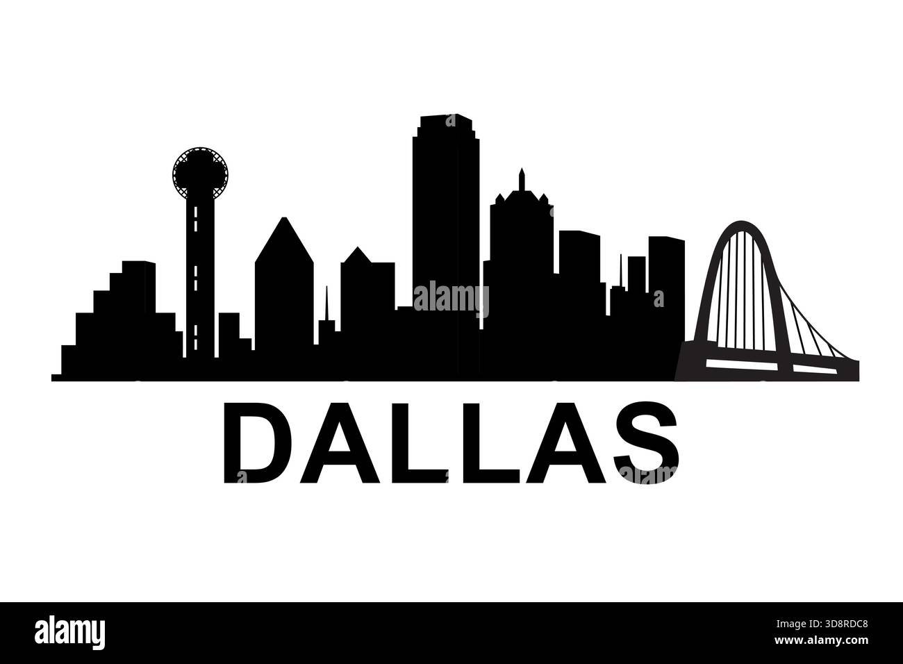 Black silhouette of Dallas skyline showing Reunion Tower and Margaret ...