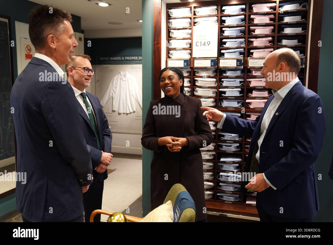 (left to right) sales officer Joe Irons, CEO Luke Kingsnorth, Conservative Party leader Kemi Badenoch and shadow business secretary Andrew Griffith during a visit to the Charles Tyrwhitt store in central London. Picture date: Tuesday December 2, 2025. Stock Photo