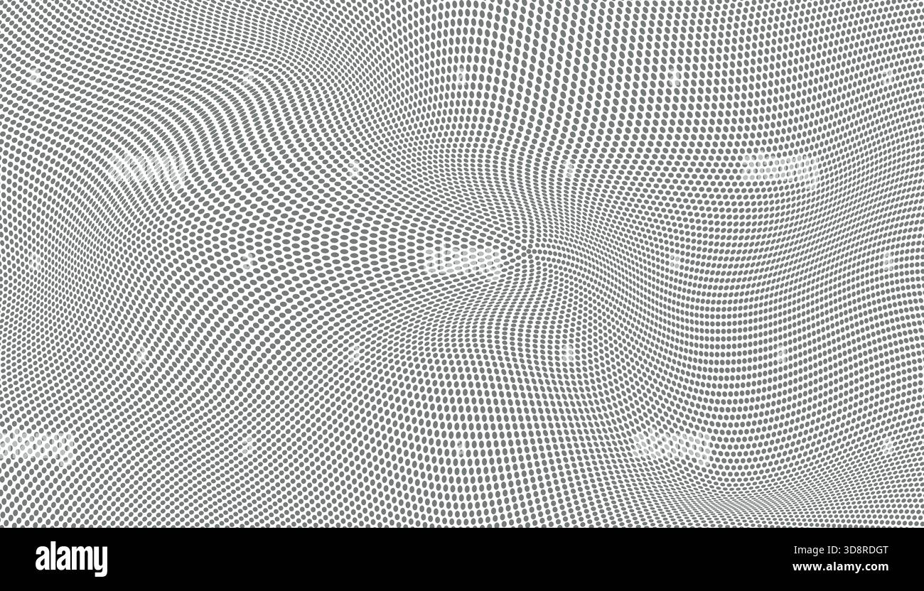Abstract optical illusion pattern with dense halftone dots warped and twisted Stock Vector
