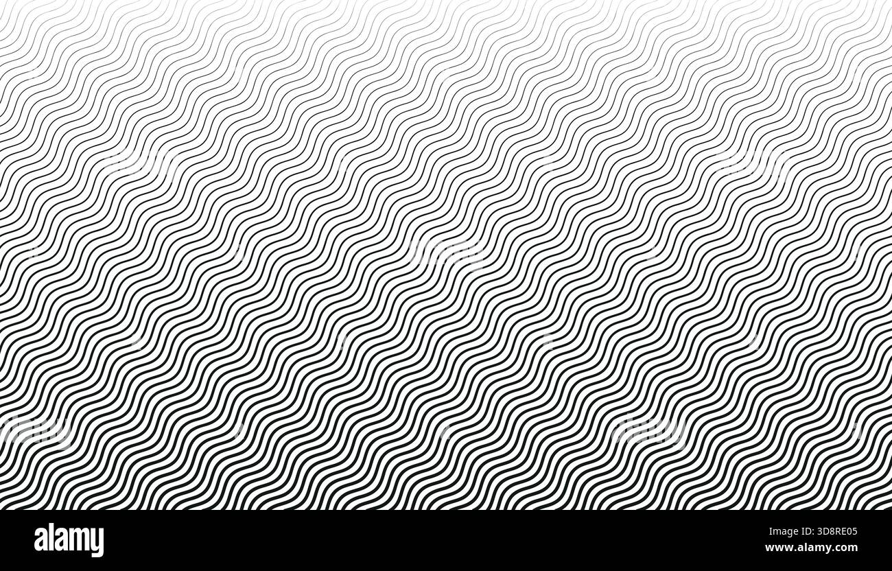Abstract background with seamless wavy lines forming a halftone gradient pattern , creating an optical illusion effect. Stock Vector