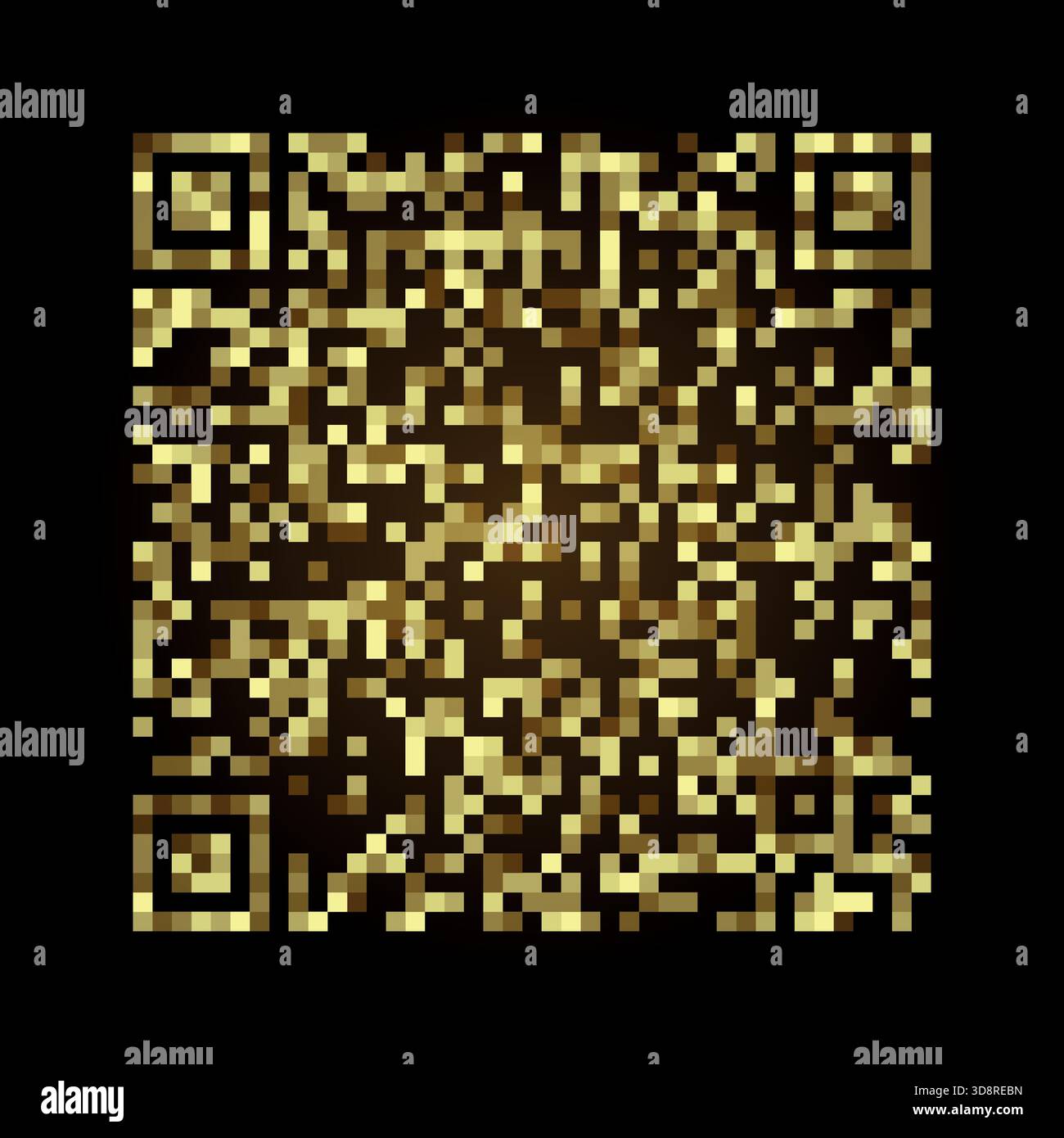 Luxurious golden QR code rendered in pixel style with radiant glow on ...