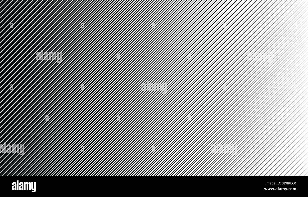Abstract diagonal stripe pattern transitioning from black to white, creating a smooth halftone gradient effect. Stock Vector