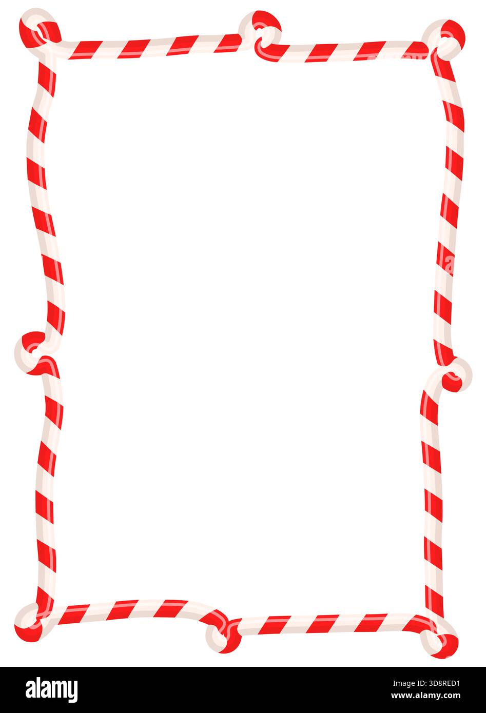 Christmas striped candy cane vector frame, Red and white rectangular border for holiday designs Stock Vector