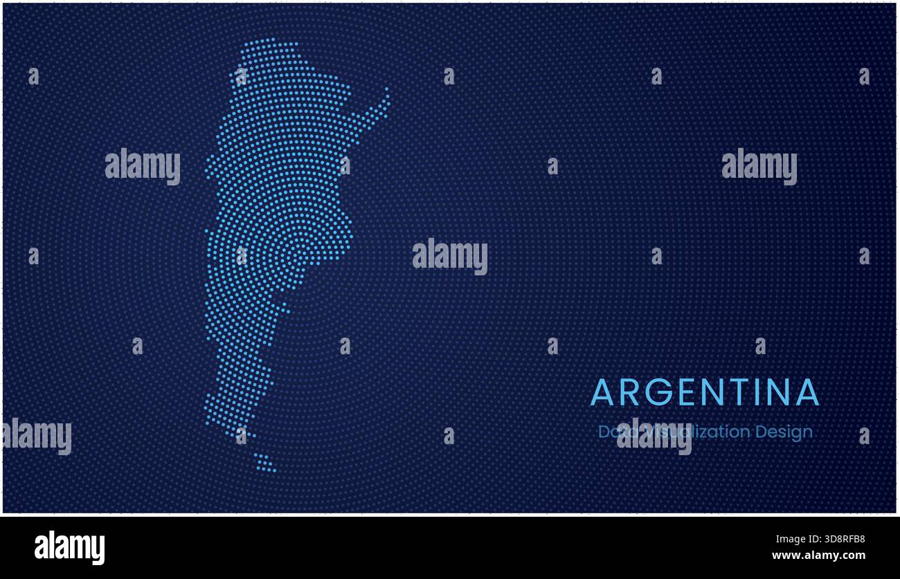 Argentina stylized dotted map in modern circular data tech visualization concept. Stock Vector