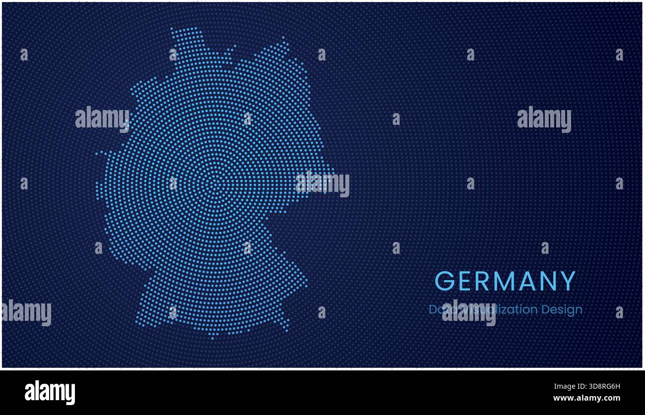 Germany stylized dotted map in modern circular data tech visualization concept. Stock Vector