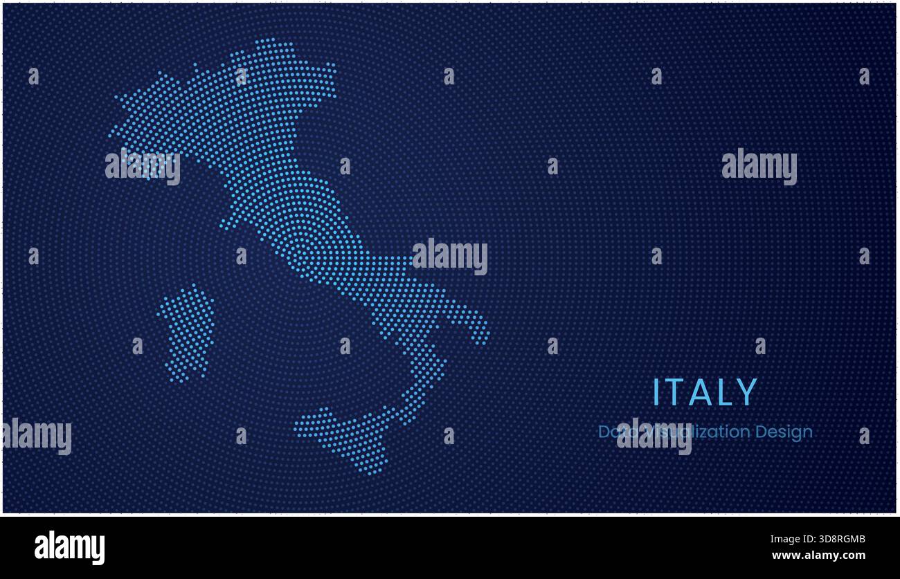Italy stylized dotted map in modern circular data tech visualization concept. Stock Vector