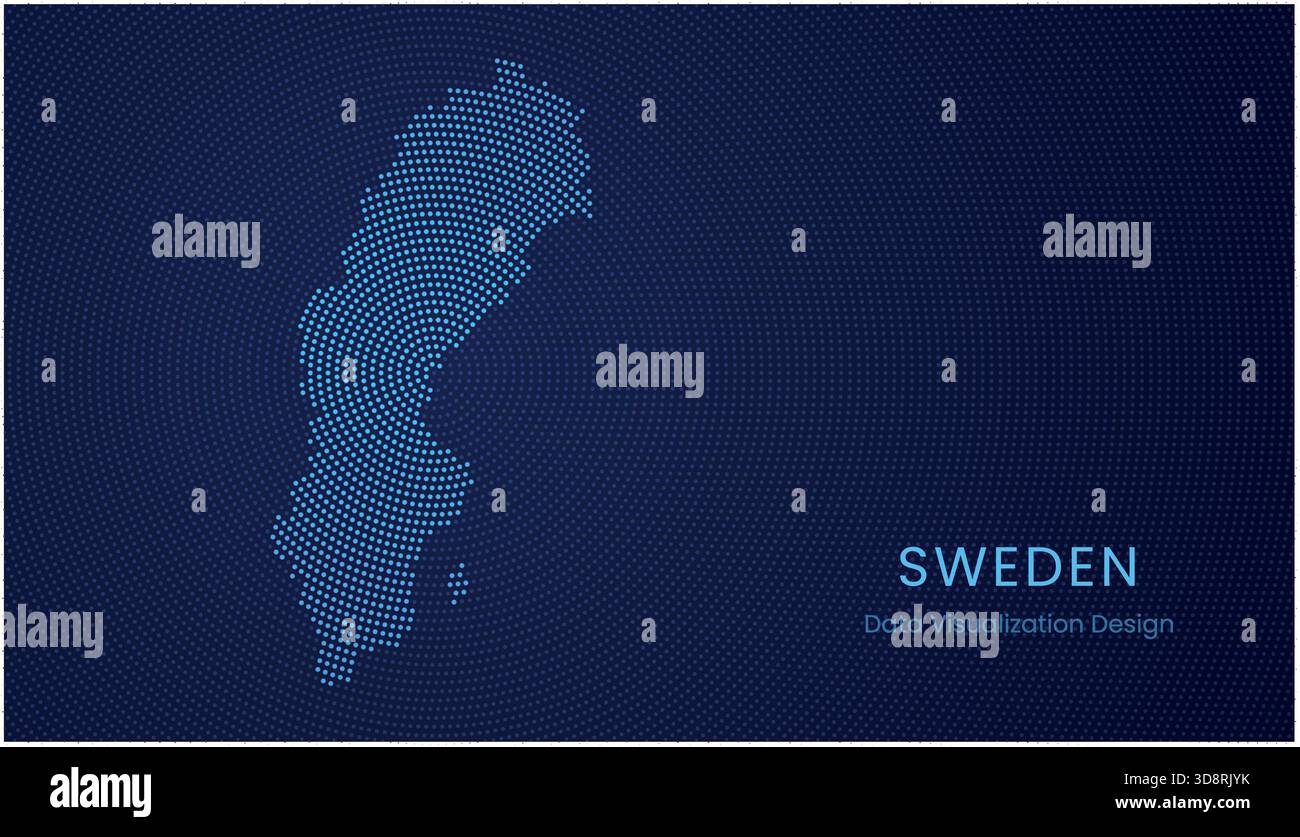 Sweden stylized dotted map in modern circular data tech visualization concept. Stock Vector