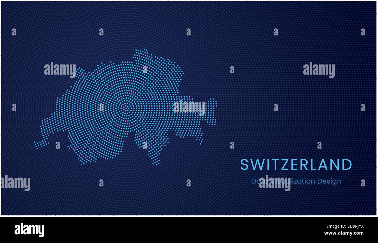 Switzerland stylized dotted map in modern circular data tech visualization concept. Stock Vector