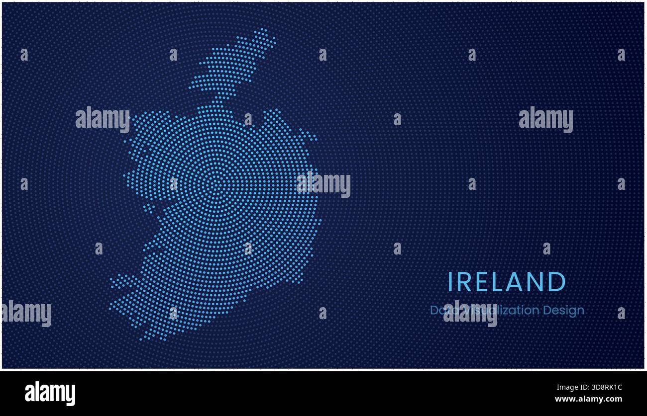 Ireland stylized dotted map in modern circular data tech visualization concept. Stock Vector