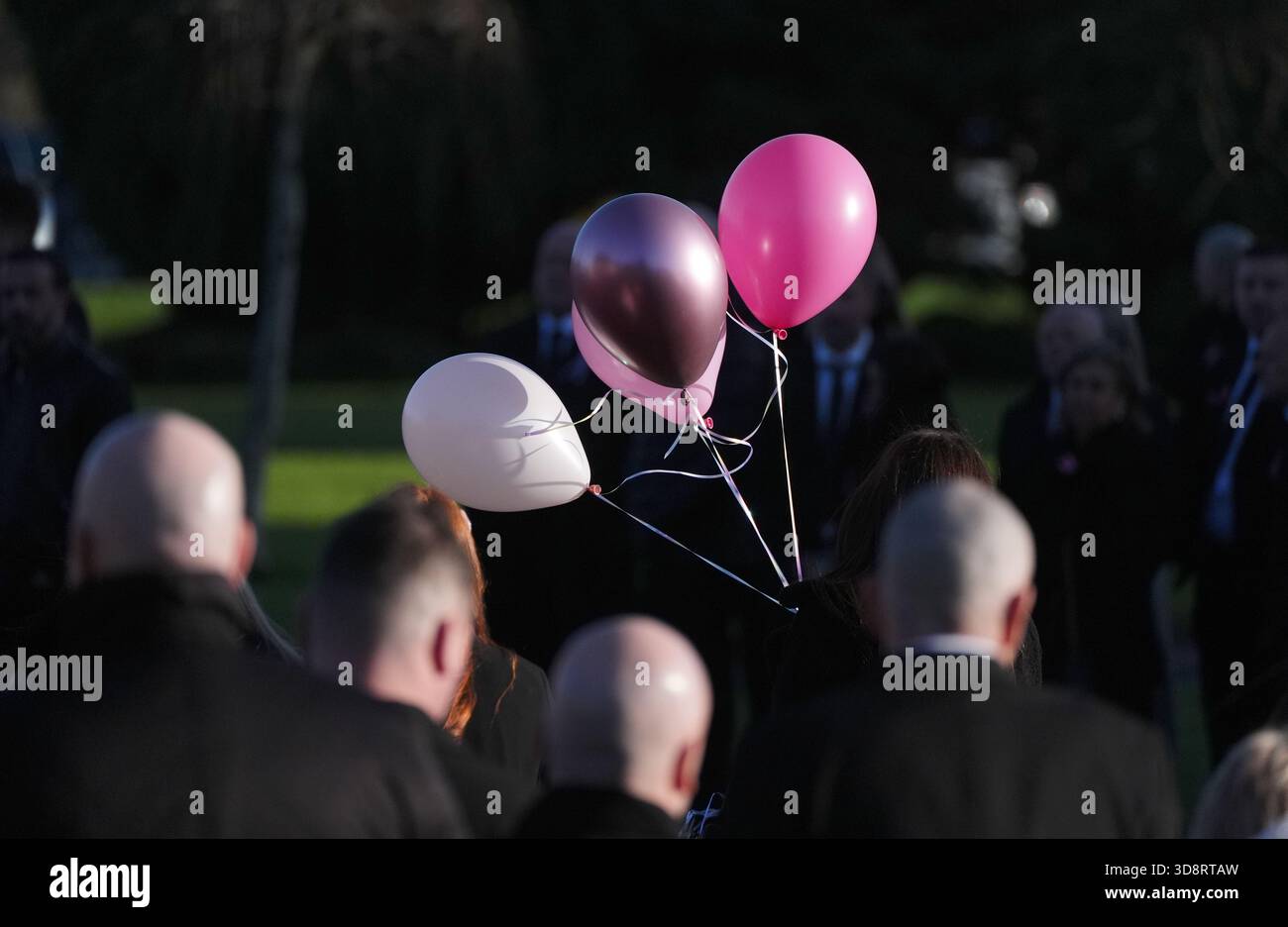 Mourners arriving the funeral of Chloe Hipson at Daldowie Crematorium in Glasgow. 21-year-old Chloe was one of five people killed when their Volkswagen Golf was in a collision with a Toyota Land Cruiser on a road near Dundalk on November 15. Picture date: Tuesday December 2, 2025. Stock Photo