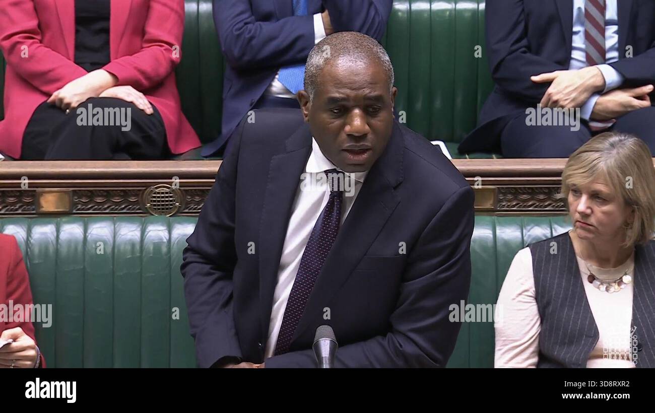 Screen grab of Deputy Prime Minister and Justice Secretary David Lammy making a statement on criminal court reform in the House of Commons, London. Picture date: Tuesday December 2, 2025. Stock Photo