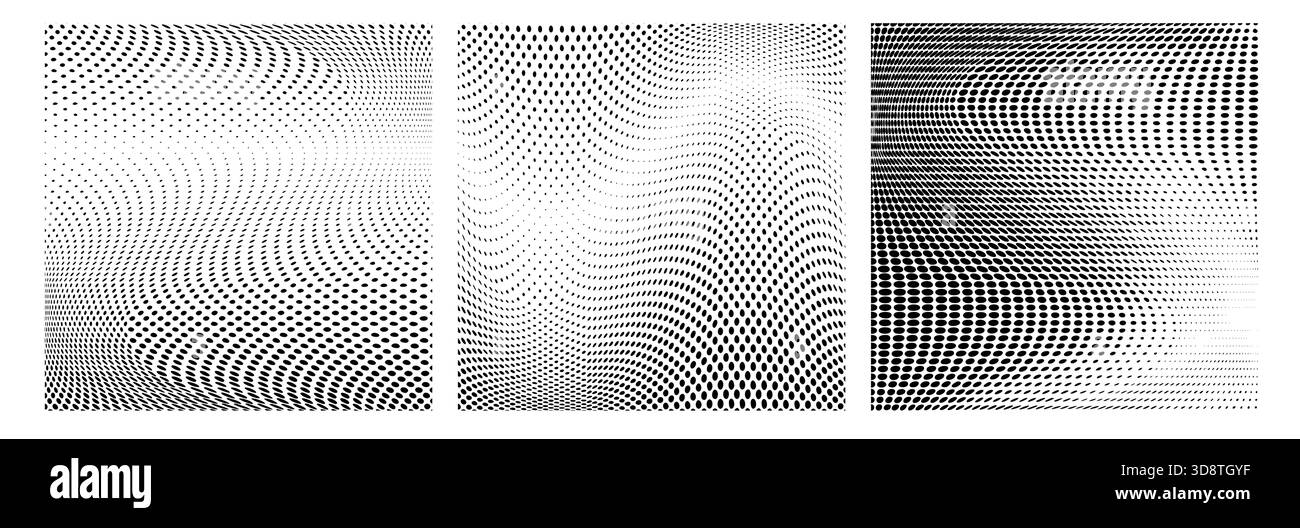 Modern Halftone Checkered Pattern Vector Rounded Square Dots Horizontal Smooth Curved Border Black Abstract Background. Chequered Subtle Pop Art Stock Vector