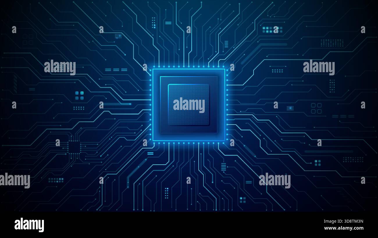 Abstract tech background featuring AI-powered circuit design Stock Vector