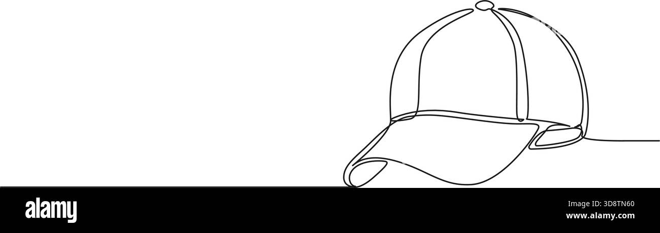 continuous line drawing of baseball cap without logo, line art vector ...