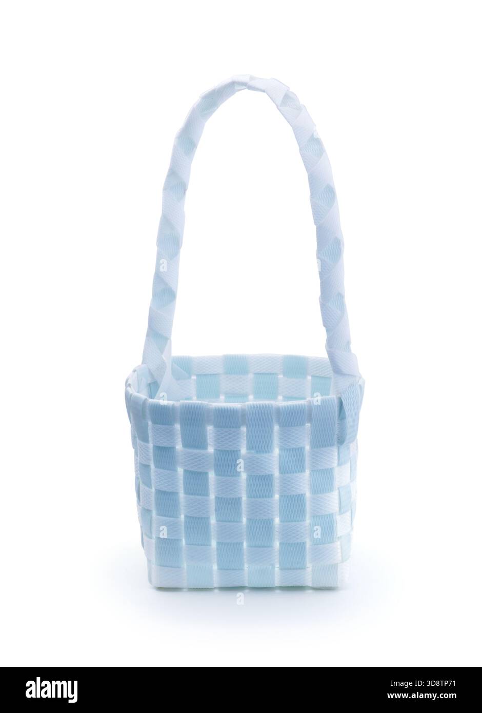 New small wicker plastic basket isolated on white. Stock Photo
