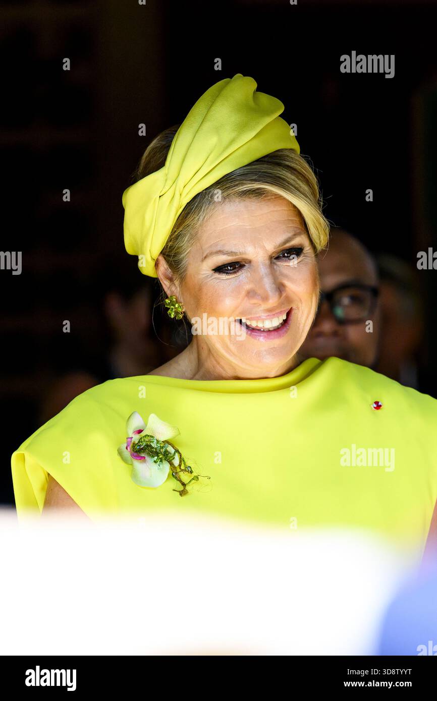 Paramaribo, The Netherlands, 2025-12-02 10:02:27 PARAMARIBO, December 2, 2025, Villa Zapakara. King Willem-Alexander and Queen Máxima are paying a state visit to the Republic of Suriname at the invitation of President Jennifer Geerlings-Simons. King Willem-Alexander and Queen Máxima are visiting Villa Zapakara, a foundation focused on young people and their development through art, culture, and education. PHOTO: NLBeeld/Patrick van Emst  Credit: NL Beeld / Patrick van Emst Stock Photo