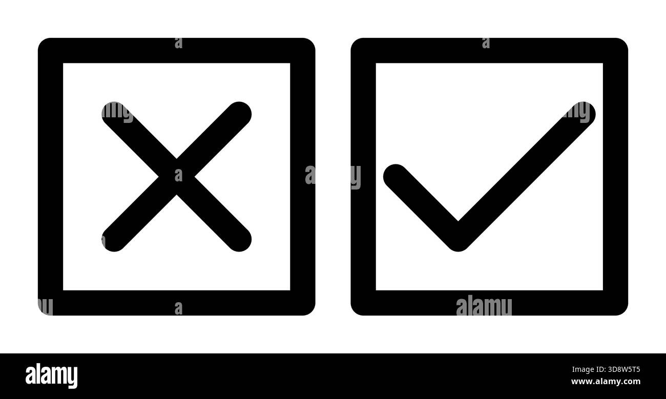 tick and x in square, OK check mark and X cross icon symbol black and ...