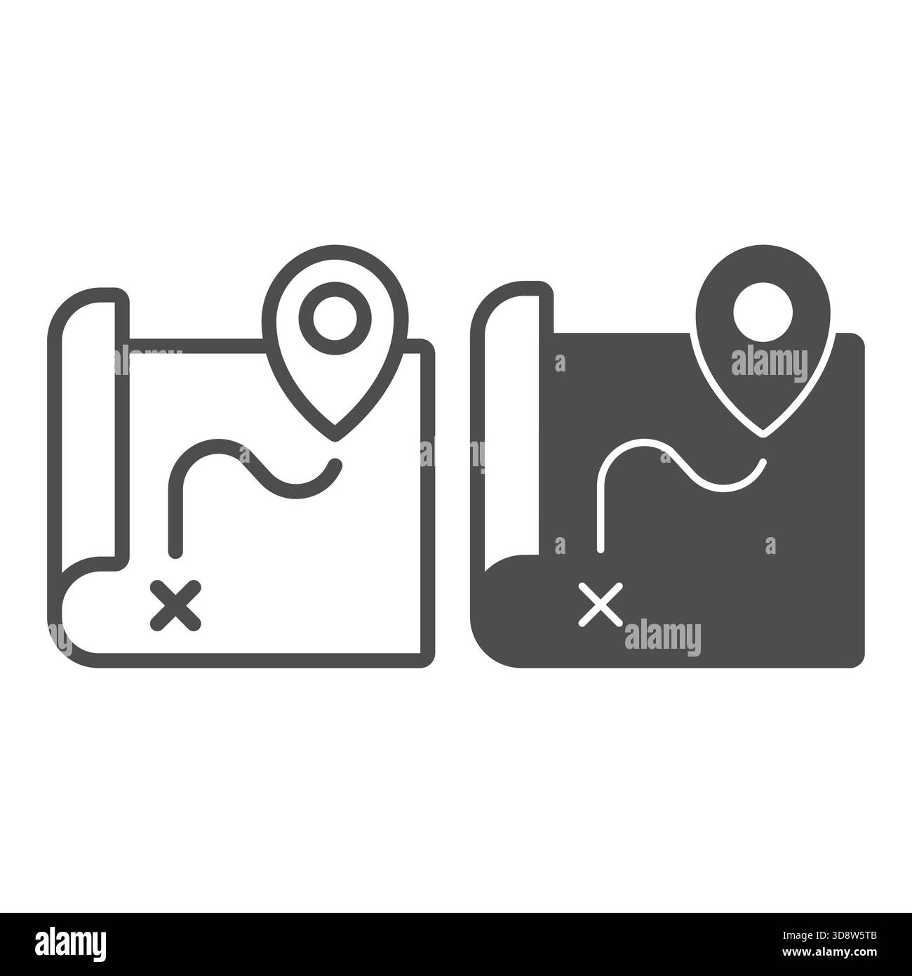 Route map and location pin line and solid icon, marine navigation ...