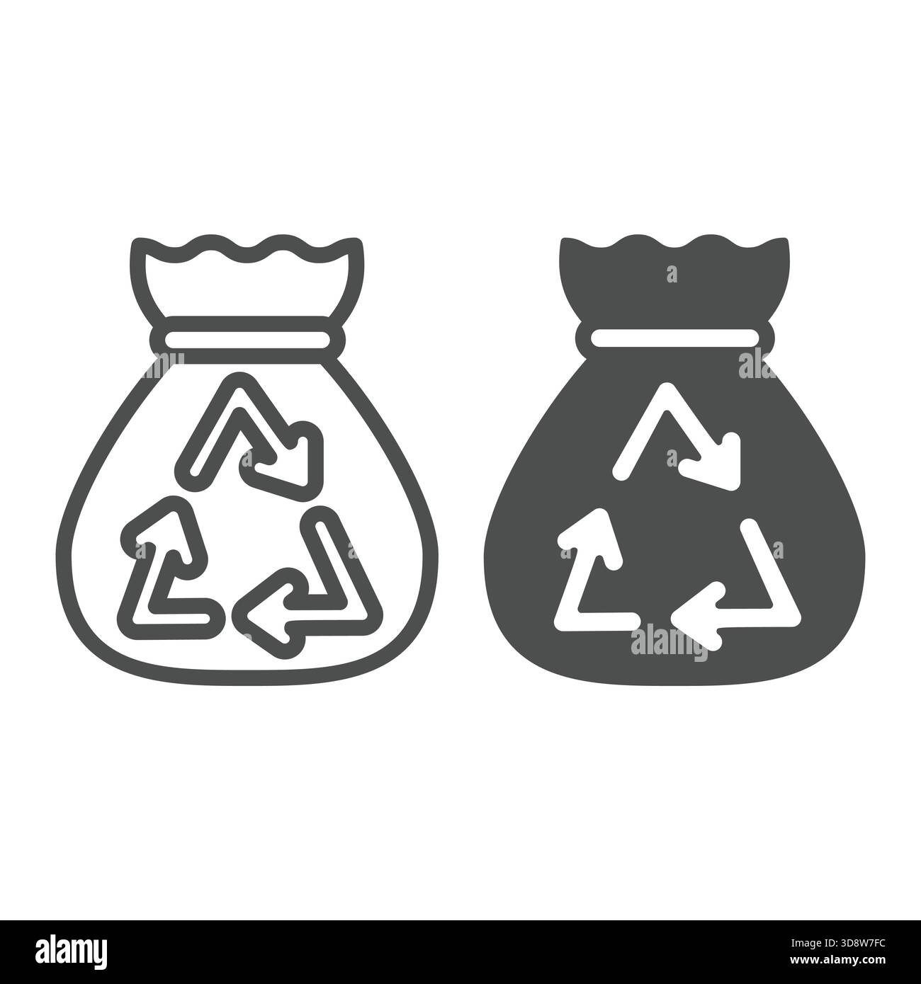 Bag and recycling arrows line and solid icon, climate change concept ...