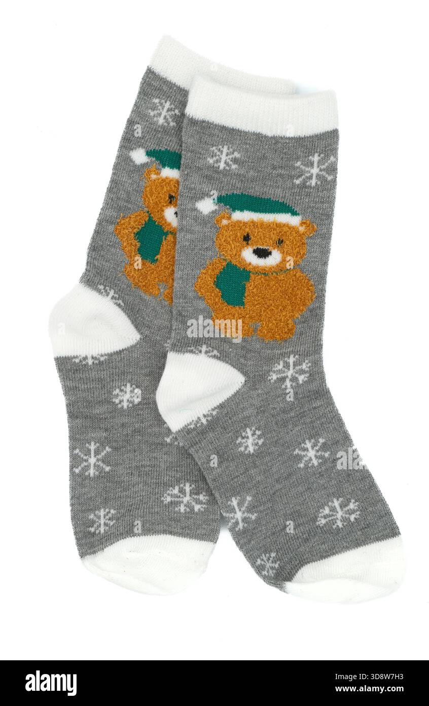 Child's Christmas socks on a white background. Stock Photo
