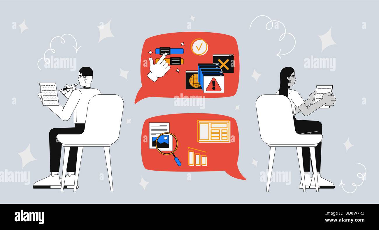 Team onboarding process with visual communication 2D mixed media illustration Stock Vector