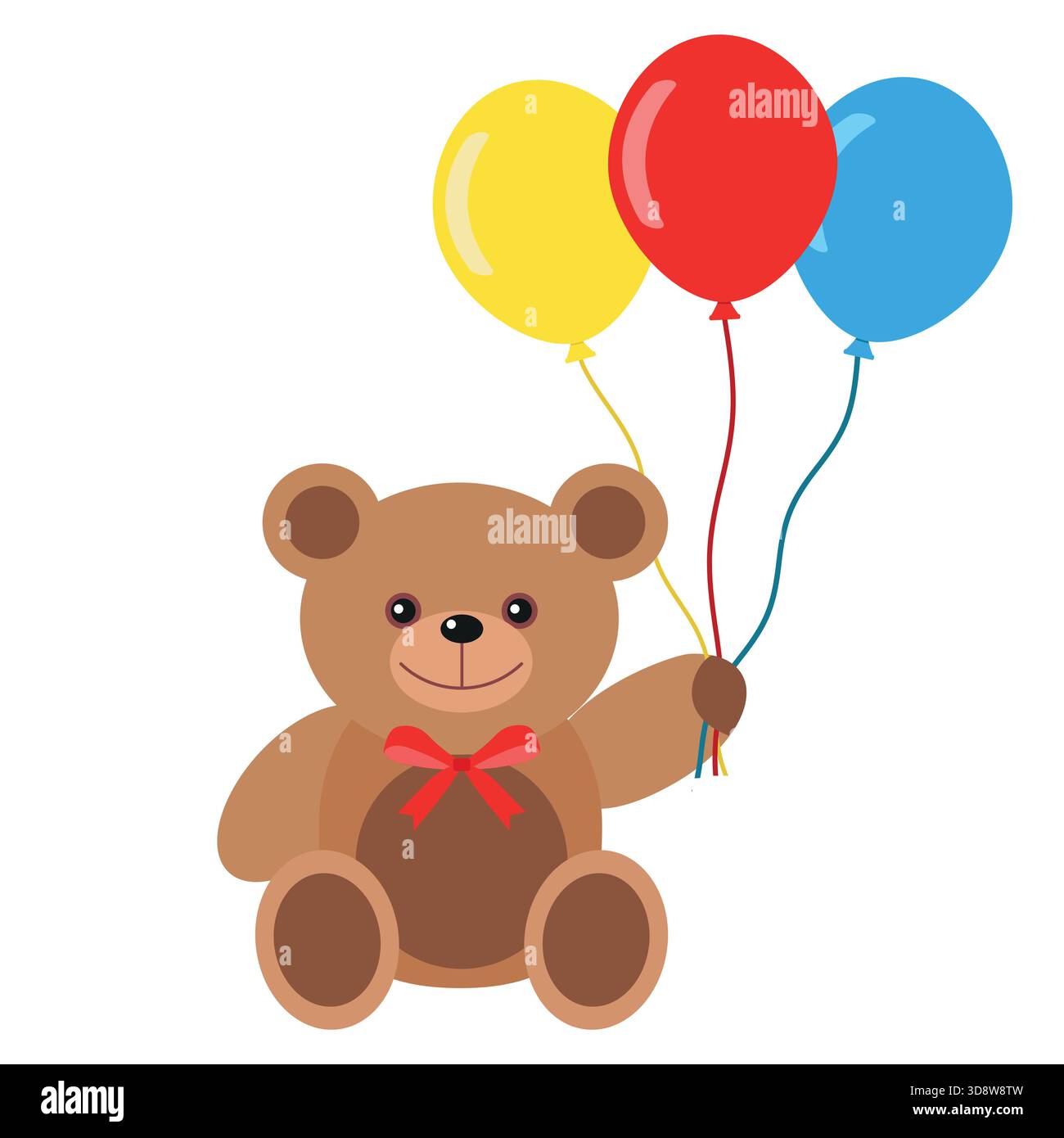 Illustration of a cute teddy bear with colorful balloons and a bow on a ...