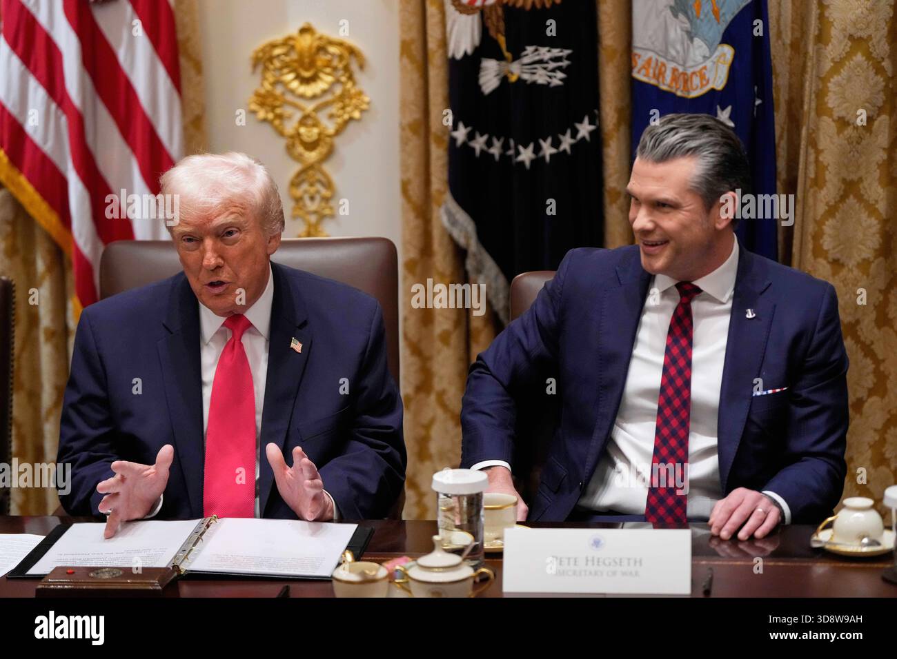 President Donald Trump speaks during a cabinet meeting at the White ...