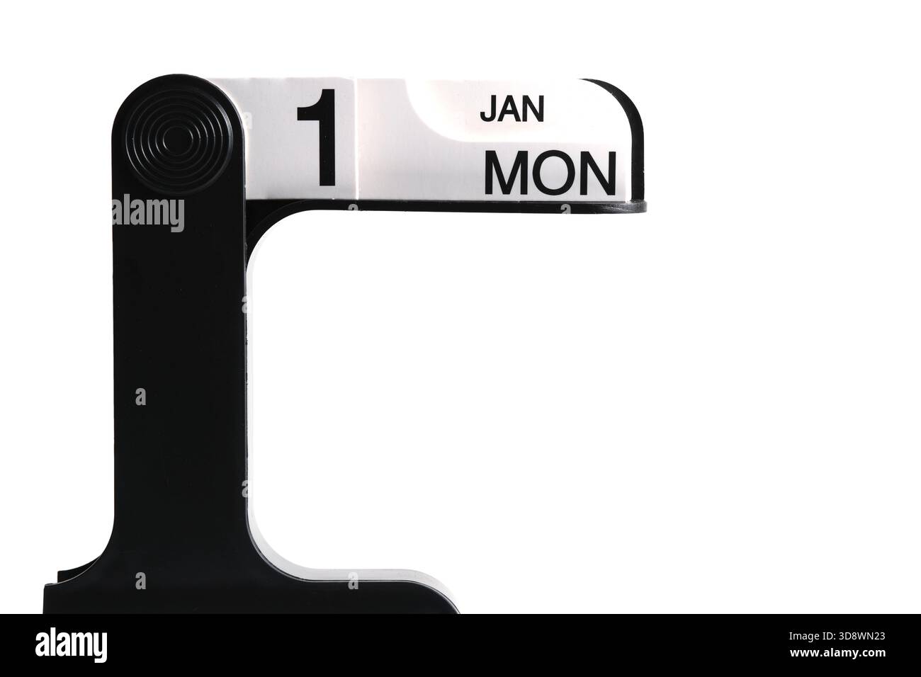 Black and white desktop calendar with date Monday, January 1st. On ...