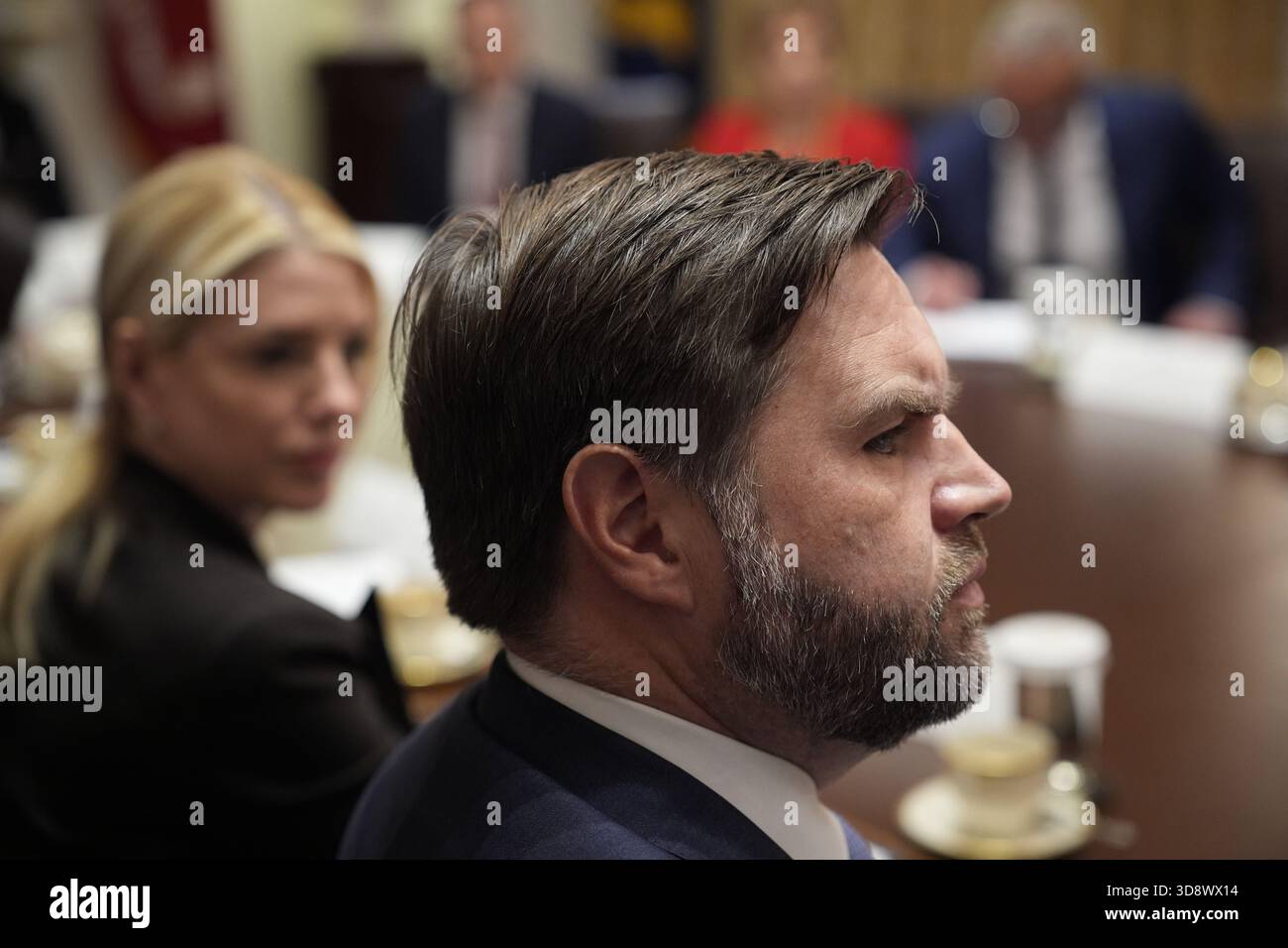 United States Vice President JD Vance listens as US President Donald J ...