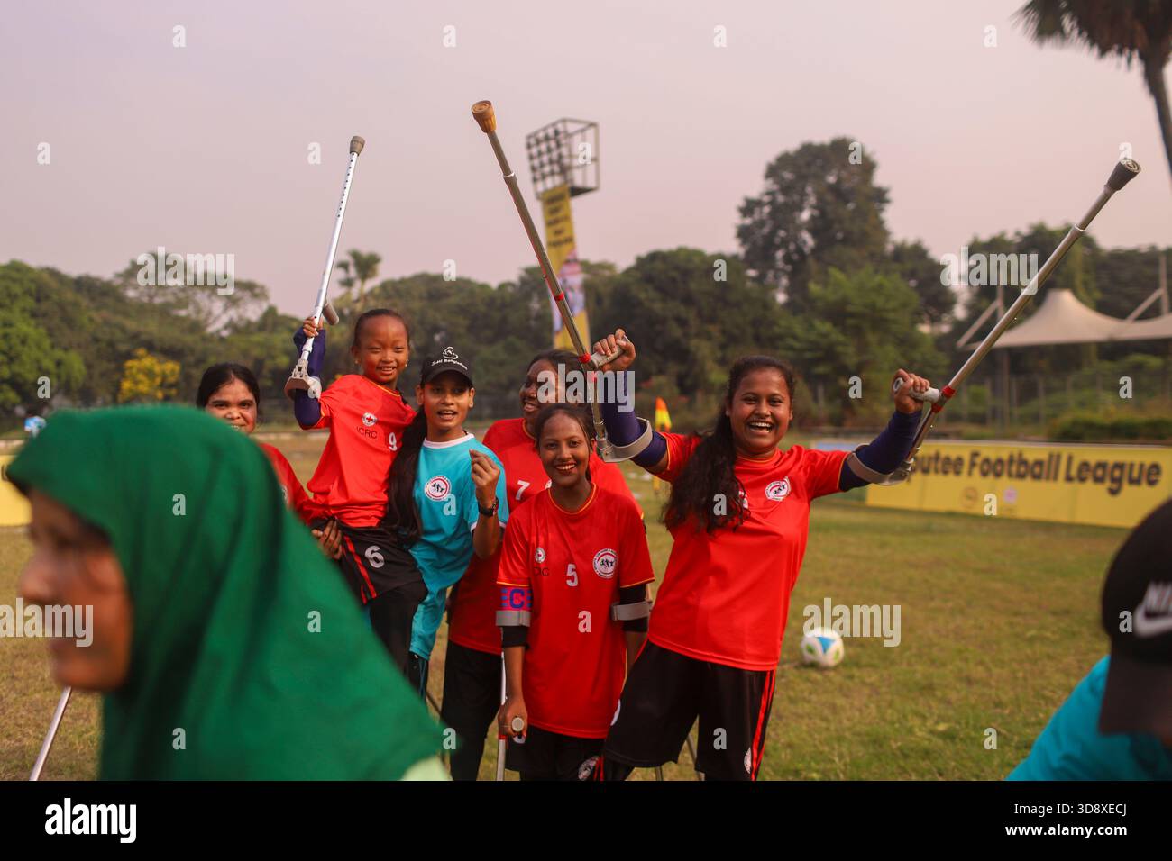 Dhaka, Dhaka, BANGLADESH. 2nd Dec, 2025. Players with physical disabilities take part in an amputee football match in Dhaka, Bangladesh, on 02 December 2025. The country's first-ever Amputee Football League, launched with support from Sports for Hope & Independence and the International Committee of the Red Cross, began as part of activities marking the International Day of Persons with Disabilities. (Credit Image: © Abu Sufian Jewel/ZUMA Press Wire) EDITORIAL USAGE ONLY! Not for Commercial USAGE! Stock Photo