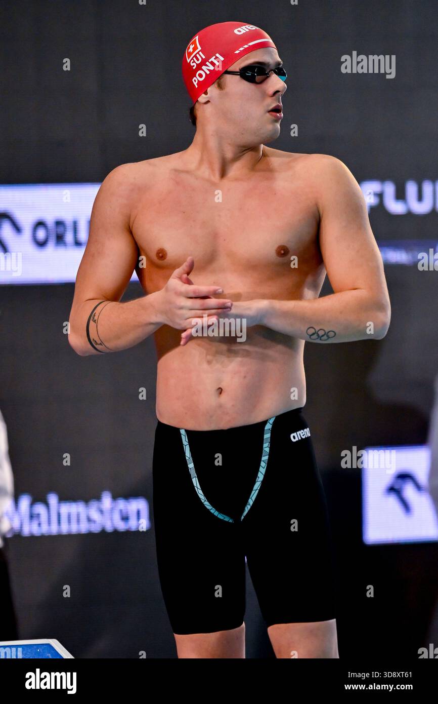 Lublin, Poland. 02nd Dec, 2025. Noe' Ponti of Switzerland prepares to compete in the 50m. Butterfly Men semifinal during the European Short Course Swimming Championships at Aqua Lublin in Lublin (Poland), December 2, 2025Photo Andrea Masini/Deepbluemedia/Insidefoto Credit: Insidefoto/Alamy Live News Stock Photo