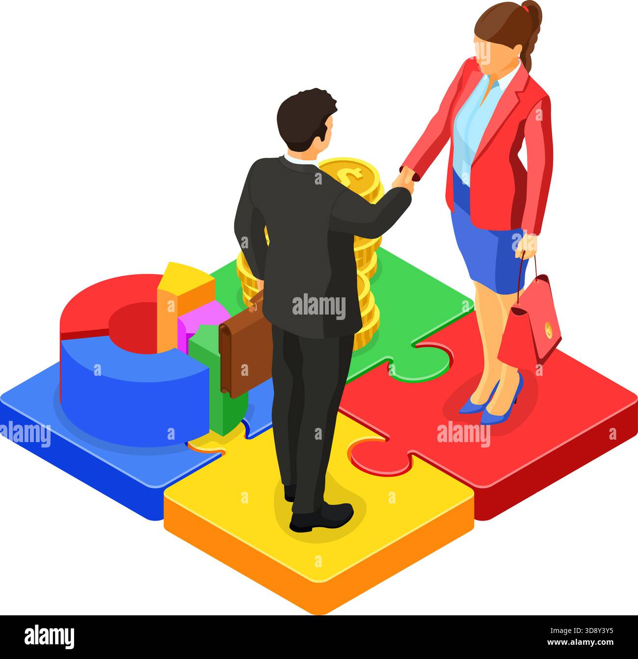 Successfully Dealt Handshake business man and woman after negotiating successful deal ...