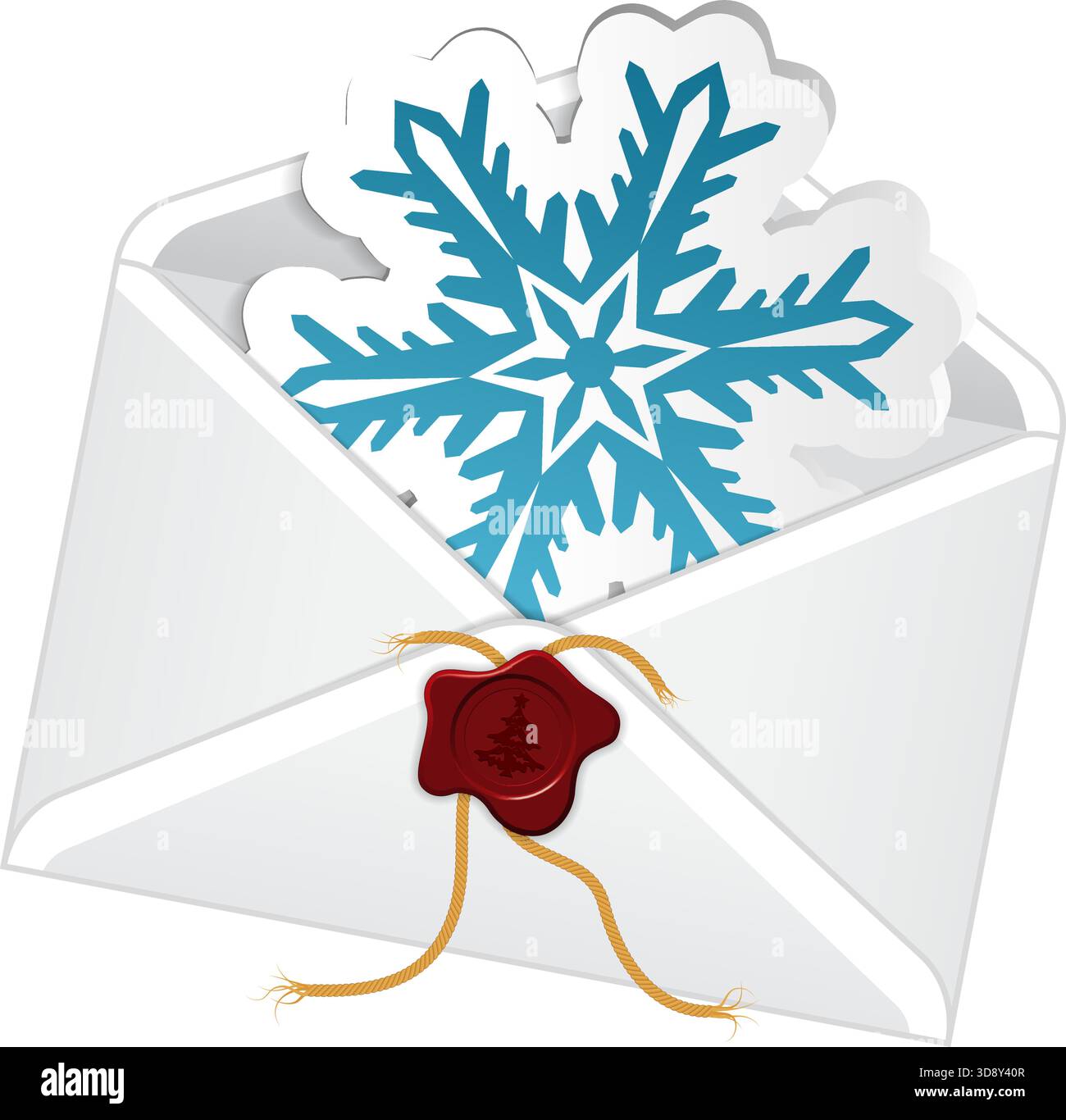 Christmas Envelope with Snowflake, isolated on white, vector illustration Stock Vector