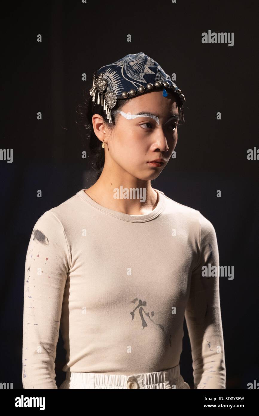 London, UK, 2nd December 2025, Mountains and Seas – Song of Today 山海 · 今日之歌, is inspired by the rich narrative of the 4th-century BCE text The Classic of Mountains and Seas and its fantastical compilation of myths, beasts, heroes, folklore and landscapes. Using this connection between myth, nature and scientific thought as its inspiration, the show explores 21st century issues of climate crisis, activism and rising global fascism. On at the Omnibus Theatre in Clapham from 2nd till 6th December 2026., Andrew Lalchan Photography/Alamy Live News Stock Photo