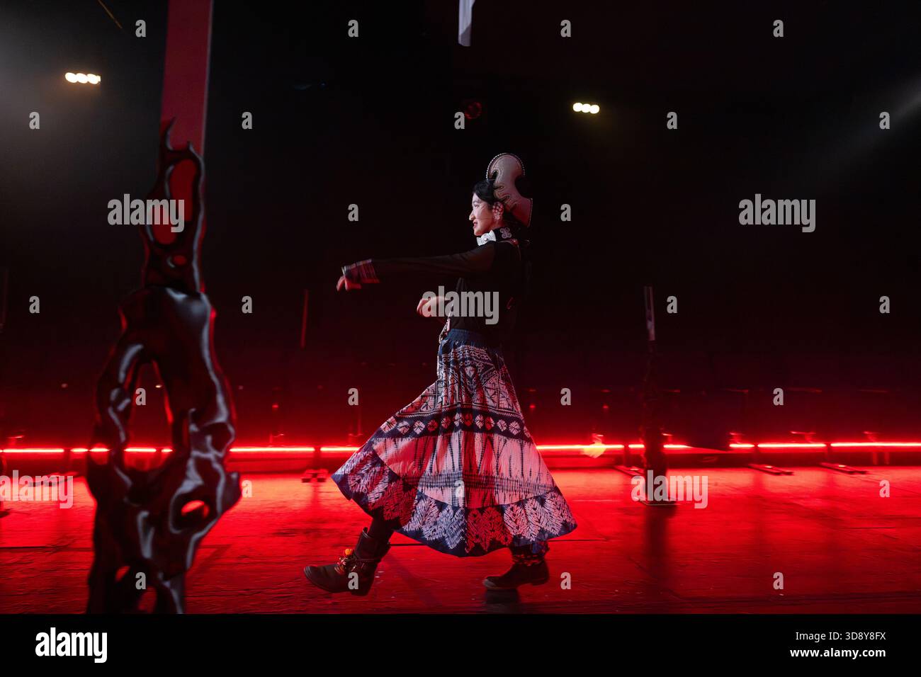 London, UK, 2nd December 2025, Mountains and Seas – Song of Today 山海 · 今日之歌, is inspired by the rich narrative of the 4th-century BCE text The Classic of Mountains and Seas and its fantastical compilation of myths, beasts, heroes, folklore and landscapes. Using this connection between myth, nature and scientific thought as its inspiration, the show explores 21st century issues of climate crisis, activism and rising global fascism. On at the Omnibus Theatre in Clapham from 2nd till 6th December 2026., Andrew Lalchan Photography/Alamy Live News Stock Photo