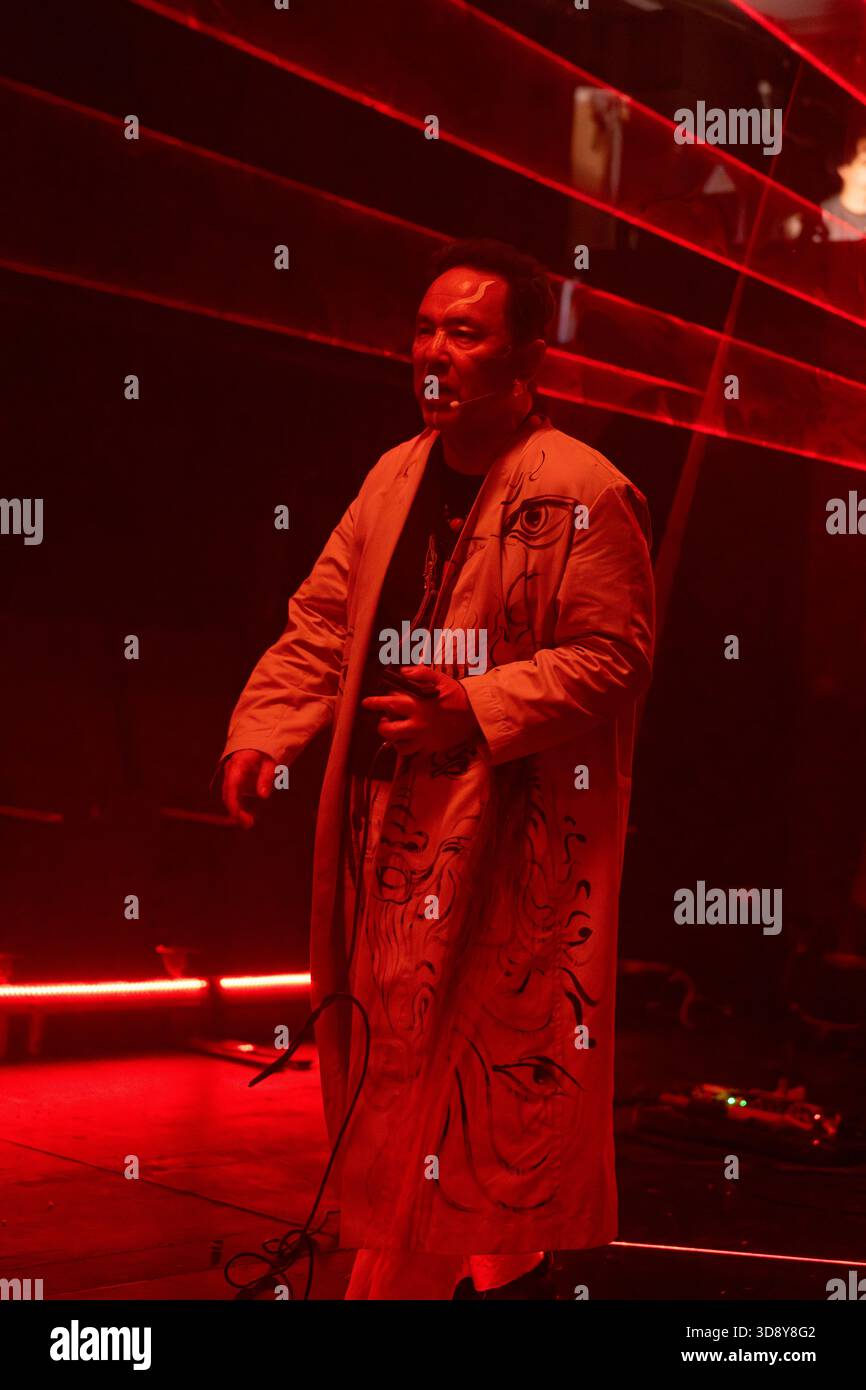 London, UK, 2nd December 2025, Mountains and Seas – Song of Today 山海 · 今日之歌, is inspired by the rich narrative of the 4th-century BCE text The Classic of Mountains and Seas and its fantastical compilation of myths, beasts, heroes, folklore and landscapes. Using this connection between myth, nature and scientific thought as its inspiration, the show explores 21st century issues of climate crisis, activism and rising global fascism. On at the Omnibus Theatre in Clapham from 2nd till 6th December 2026., Andrew Lalchan Photography/Alamy Live News Stock Photo