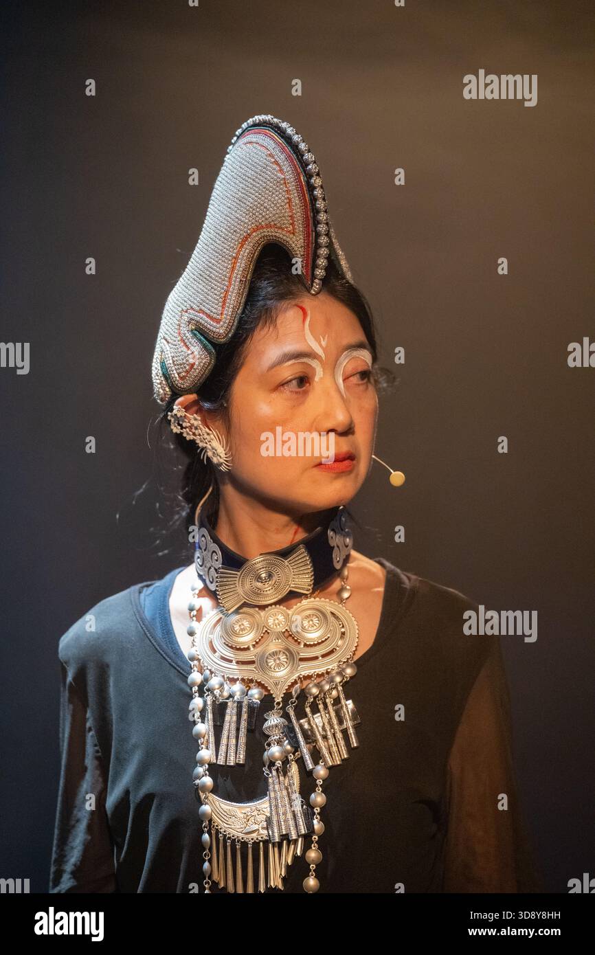 London, UK, 2nd December 2025, Mountains and Seas – Song of Today 山海 · 今日之歌, is inspired by the rich narrative of the 4th-century BCE text The Classic of Mountains and Seas and its fantastical compilation of myths, beasts, heroes, folklore and landscapes. Using this connection between myth, nature and scientific thought as its inspiration, the show explores 21st century issues of climate crisis, activism and rising global fascism. On at the Omnibus Theatre in Clapham from 2nd till 6th December 2026., Andrew Lalchan Photography/Alamy Live News Stock Photo