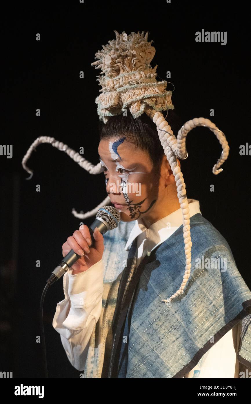 London, UK, 2nd December 2025, Mountains and Seas – Song of Today 山海 · 今日之歌, is inspired by the rich narrative of the 4th-century BCE text The Classic of Mountains and Seas and its fantastical compilation of myths, beasts, heroes, folklore and landscapes. Using this connection between myth, nature and scientific thought as its inspiration, the show explores 21st century issues of climate crisis, activism and rising global fascism. On at the Omnibus Theatre in Clapham from 2nd till 6th December 2026., Andrew Lalchan Photography/Alamy Live News Stock Photo