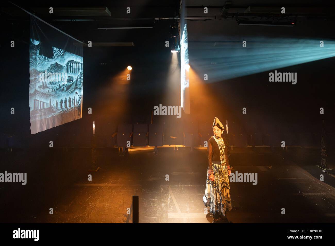 London, UK, 2nd December 2025, Mountains and Seas – Song of Today 山海 · 今日之歌, is inspired by the rich narrative of the 4th-century BCE text The Classic of Mountains and Seas and its fantastical compilation of myths, beasts, heroes, folklore and landscapes. Using this connection between myth, nature and scientific thought as its inspiration, the show explores 21st century issues of climate crisis, activism and rising global fascism. On at the Omnibus Theatre in Clapham from 2nd till 6th December 2026., Andrew Lalchan Photography/Alamy Live News Stock Photo