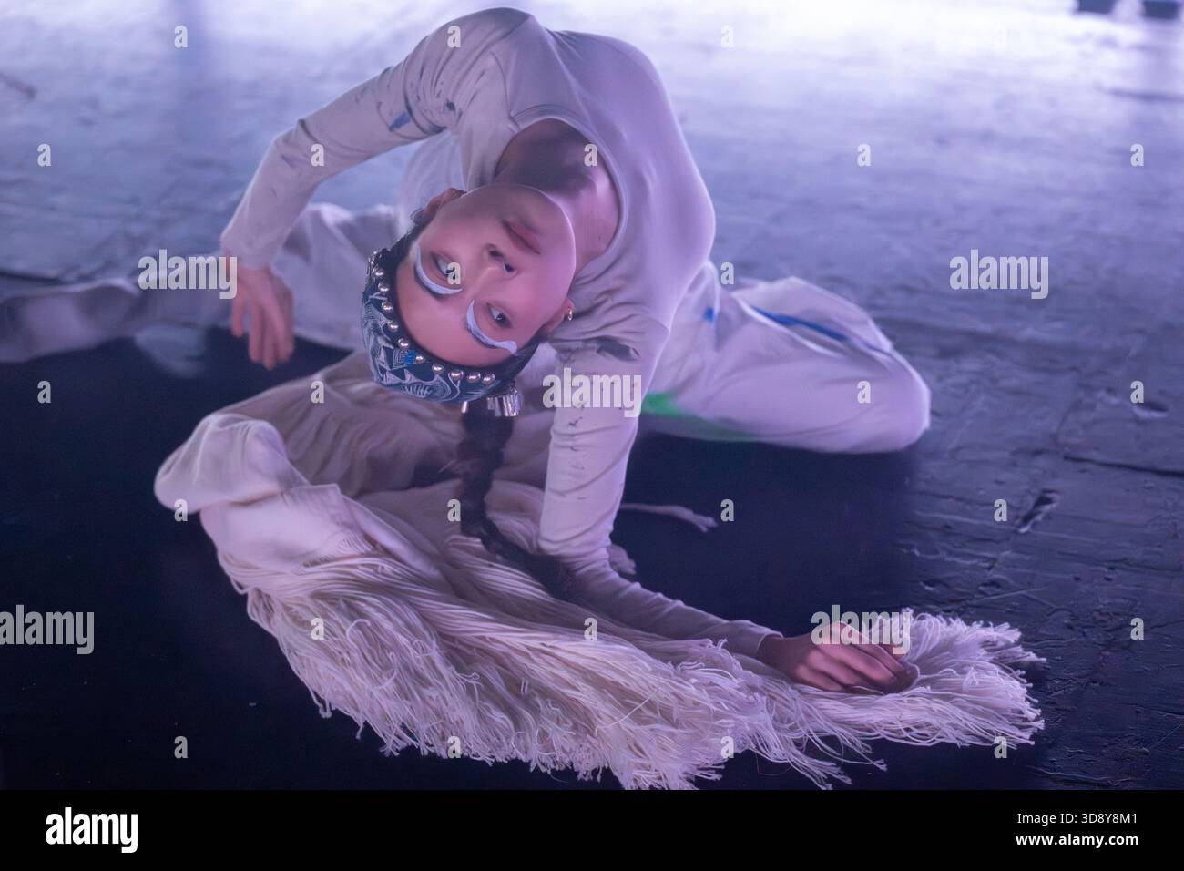 London, UK, 2nd December 2025, Mountains and Seas – Song of Today 山海 · 今日之歌, is inspired by the rich narrative of the 4th-century BCE text The Classic of Mountains and Seas and its fantastical compilation of myths, beasts, heroes, folklore and landscapes. Using this connection between myth, nature and scientific thought as its inspiration, the show explores 21st century issues of climate crisis, activism and rising global fascism. On at the Omnibus Theatre in Clapham from 2nd till 6th December 2026., Andrew Lalchan Photography/Alamy Live News Stock Photo