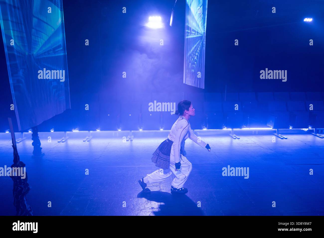 London, UK, 2nd December 2025, Mountains and Seas – Song of Today 山海 · 今日之歌, is inspired by the rich narrative of the 4th-century BCE text The Classic of Mountains and Seas and its fantastical compilation of myths, beasts, heroes, folklore and landscapes. Using this connection between myth, nature and scientific thought as its inspiration, the show explores 21st century issues of climate crisis, activism and rising global fascism. On at the Omnibus Theatre in Clapham from 2nd till 6th December 2026., Andrew Lalchan Photography/Alamy Live News Stock Photo